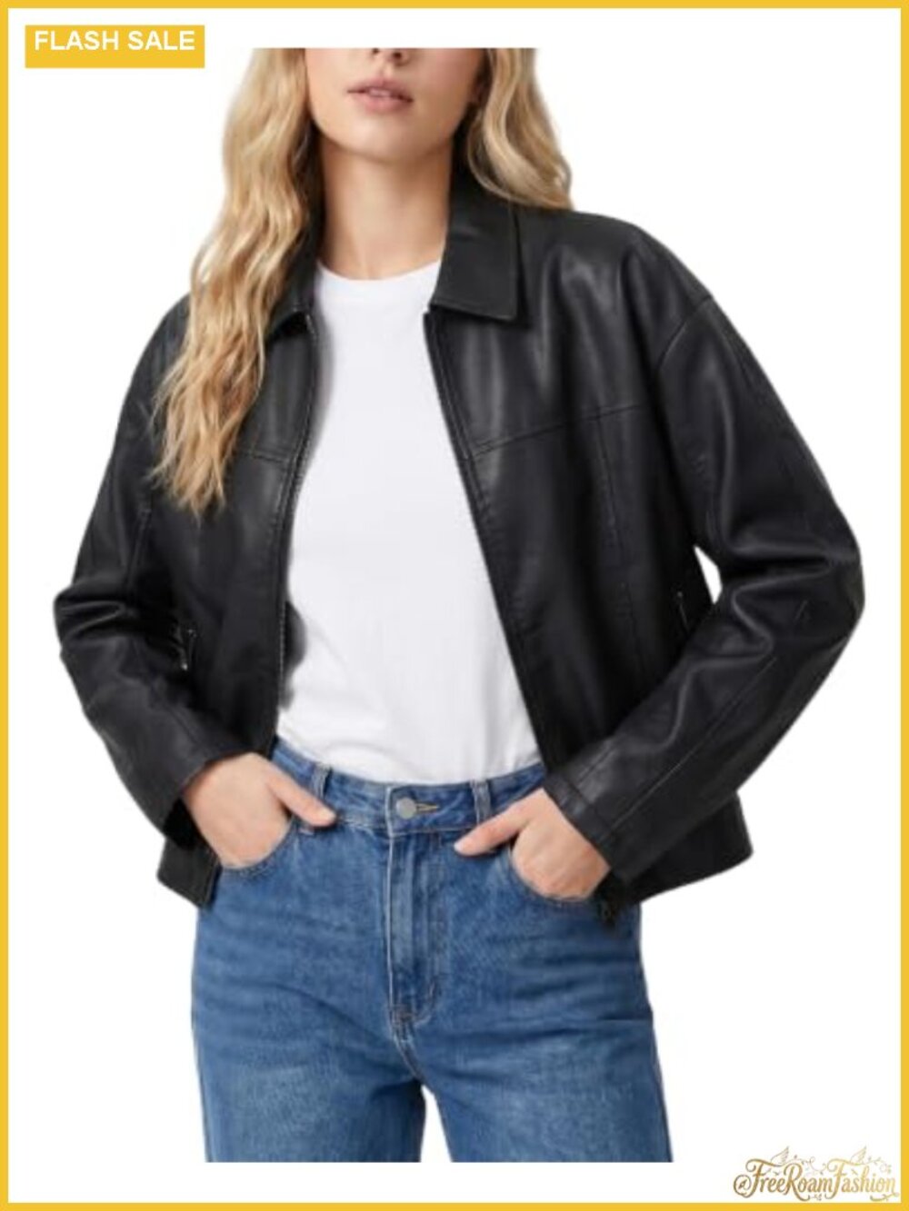 Faux Leather Jacket Women Zip Up Bomber Moto Biker Casual Outerwear
